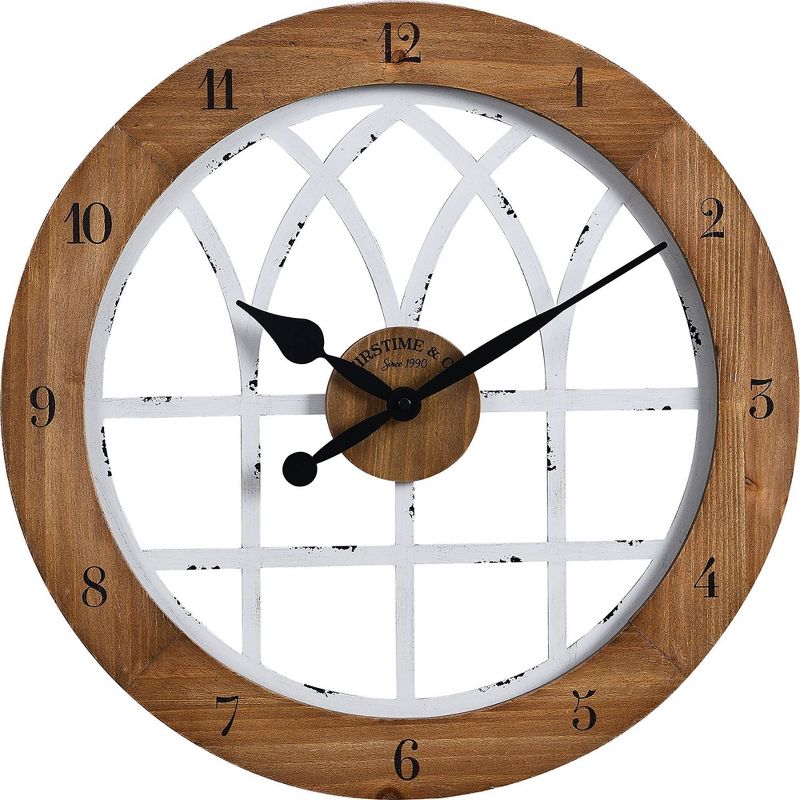 18" Cathedral Arch Wall Clock Weathered Brown/White - FirsTime