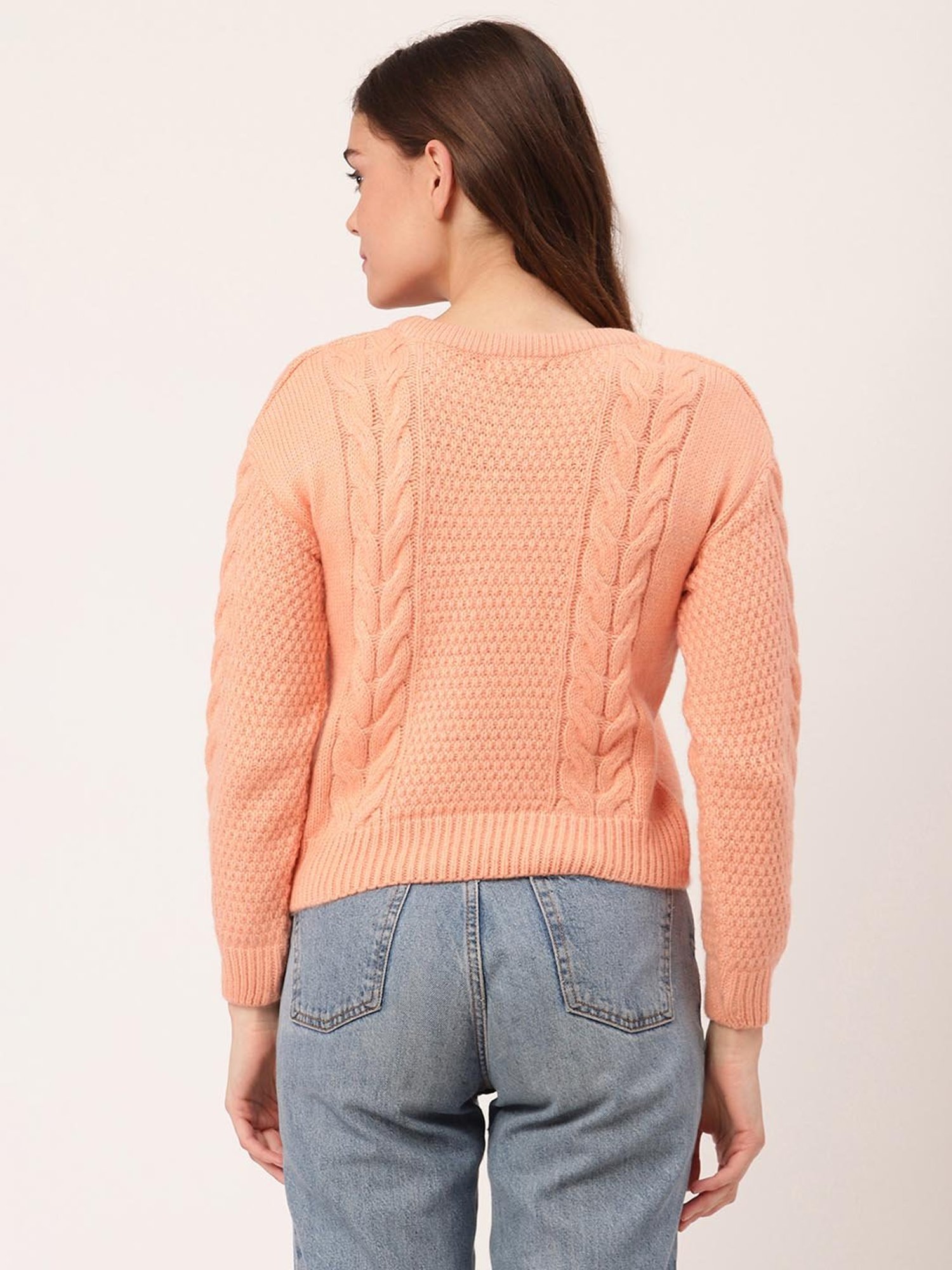 Elle Peach Self Design Sweater