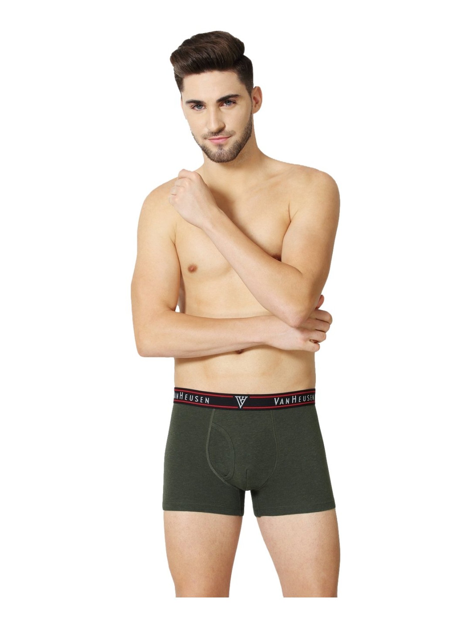 Van Heusen Regular Fit Colour Fresh Open Fly Solid Trunks - Olive Melange