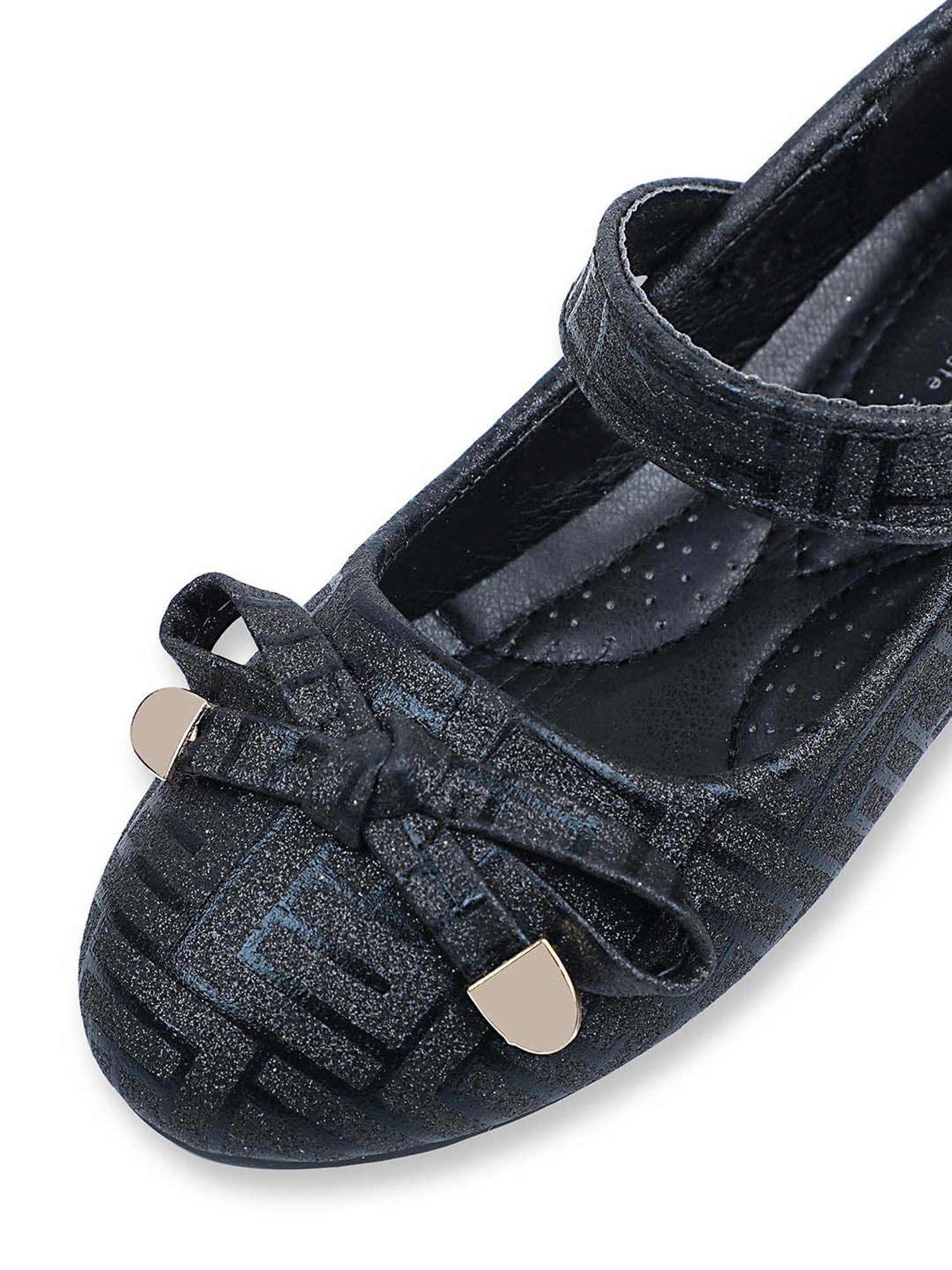 Baby Moo Kids Black Bash Embellished Shimmer With Bow Mary Jane Shoes