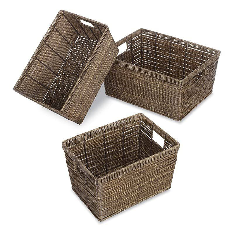 Distressed Rattique Storage Baskets Set of 3