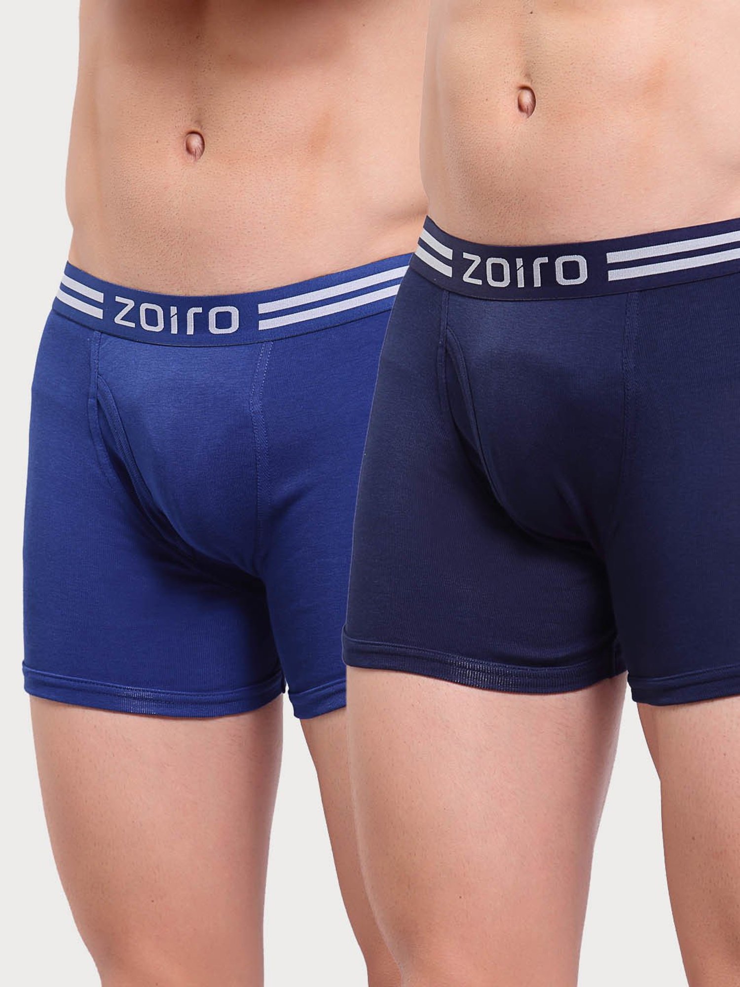 Zoiro Dark Blue & Dark Denim Cotton Regular Fit Trunks - Pack Of 2