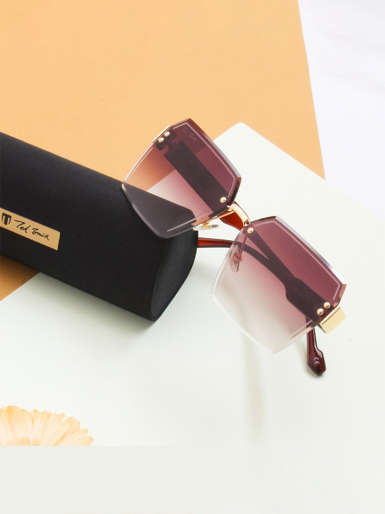 Ted Smith Brown Square UV Protection Unisex Sunglasses