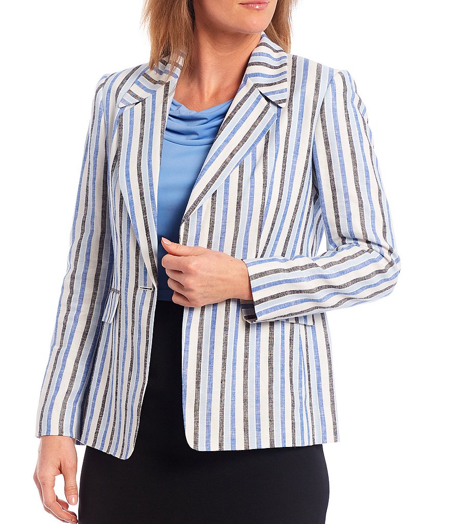 Kasper Petite Size Linen Blend Long Sleeve One Button Jacket