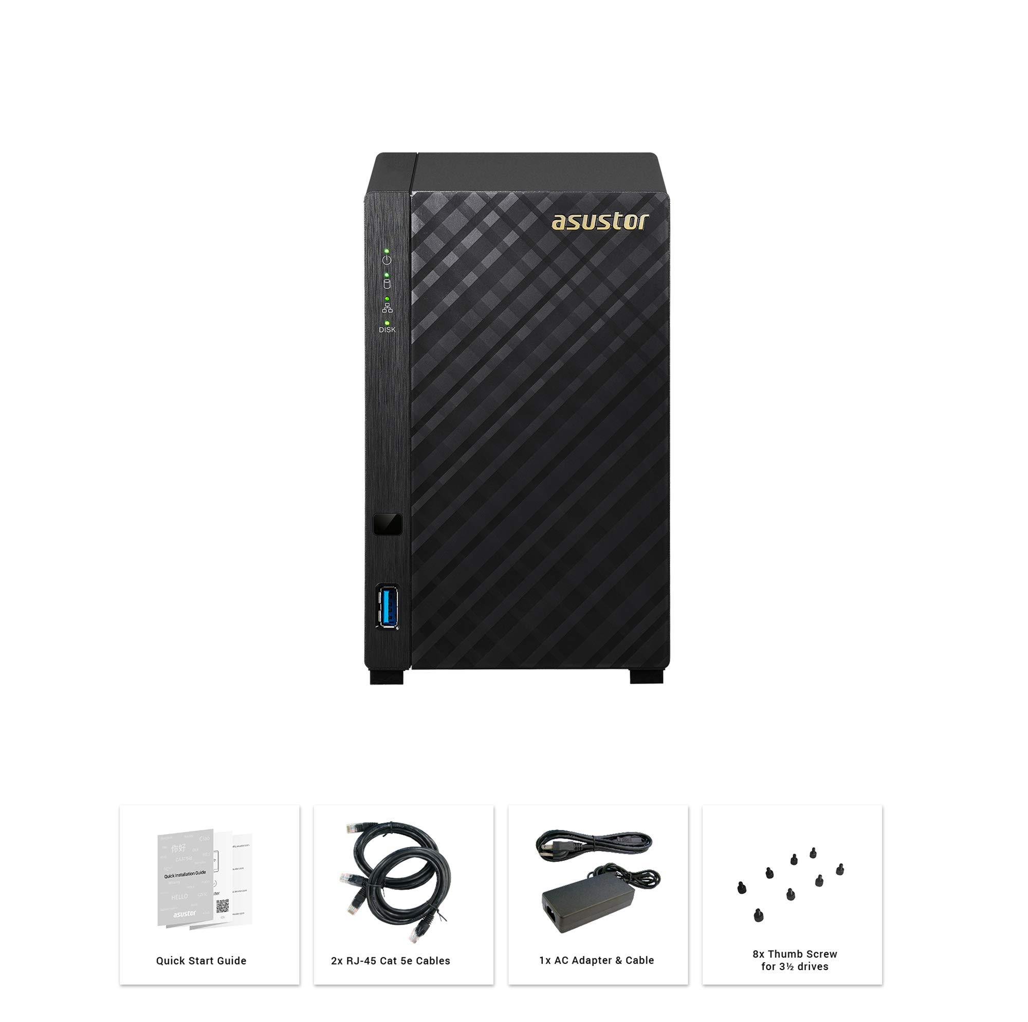 Asustor AS3102T v2 | Network Attached Storage + Free exFAT License | 1.6GHz Dual-Core, 2GB RAM | Personal Private Cloud | Home Media Server (2 Bay Diskless NAS)