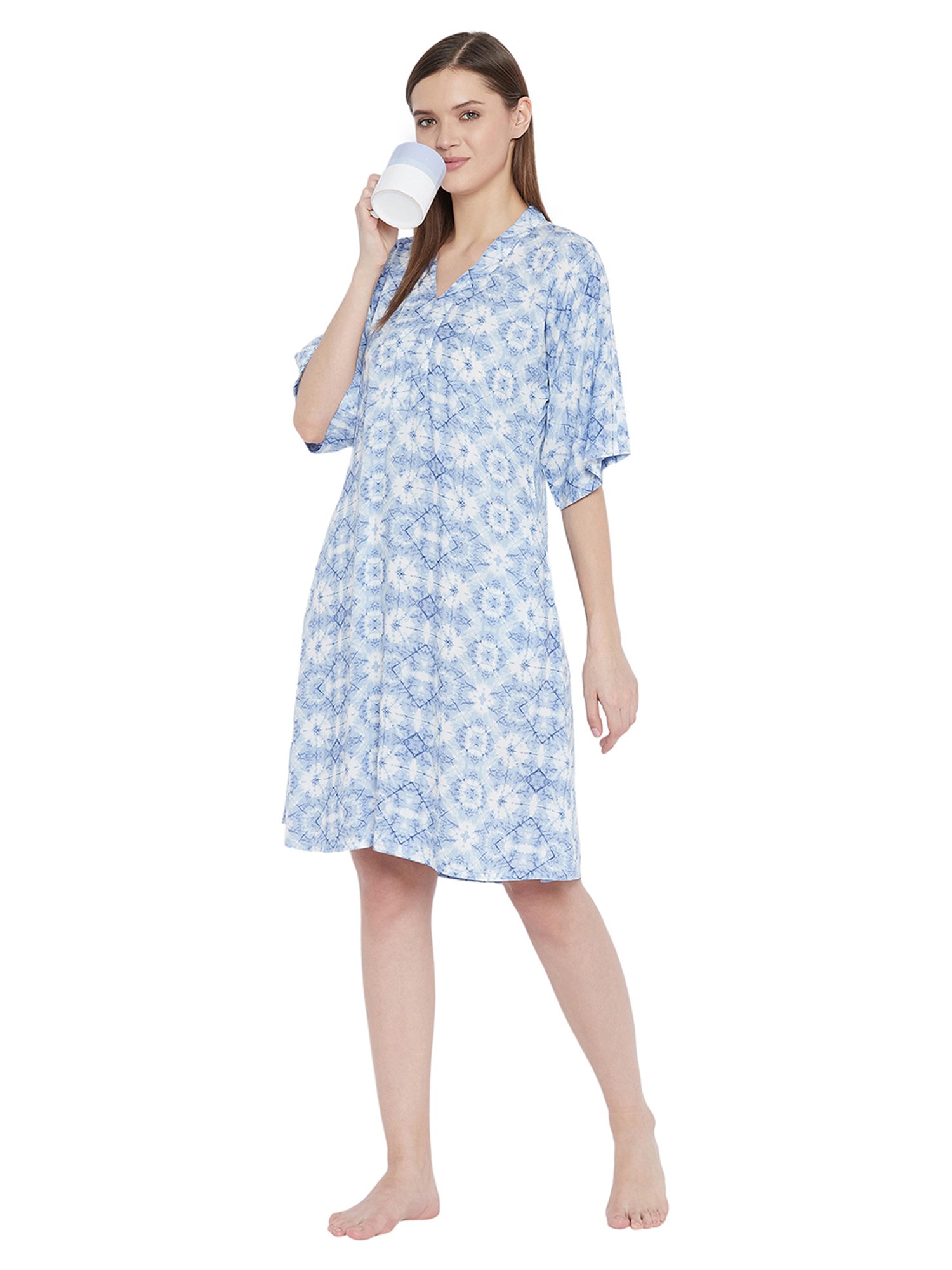 Hypernation Blue Printed Night Dress