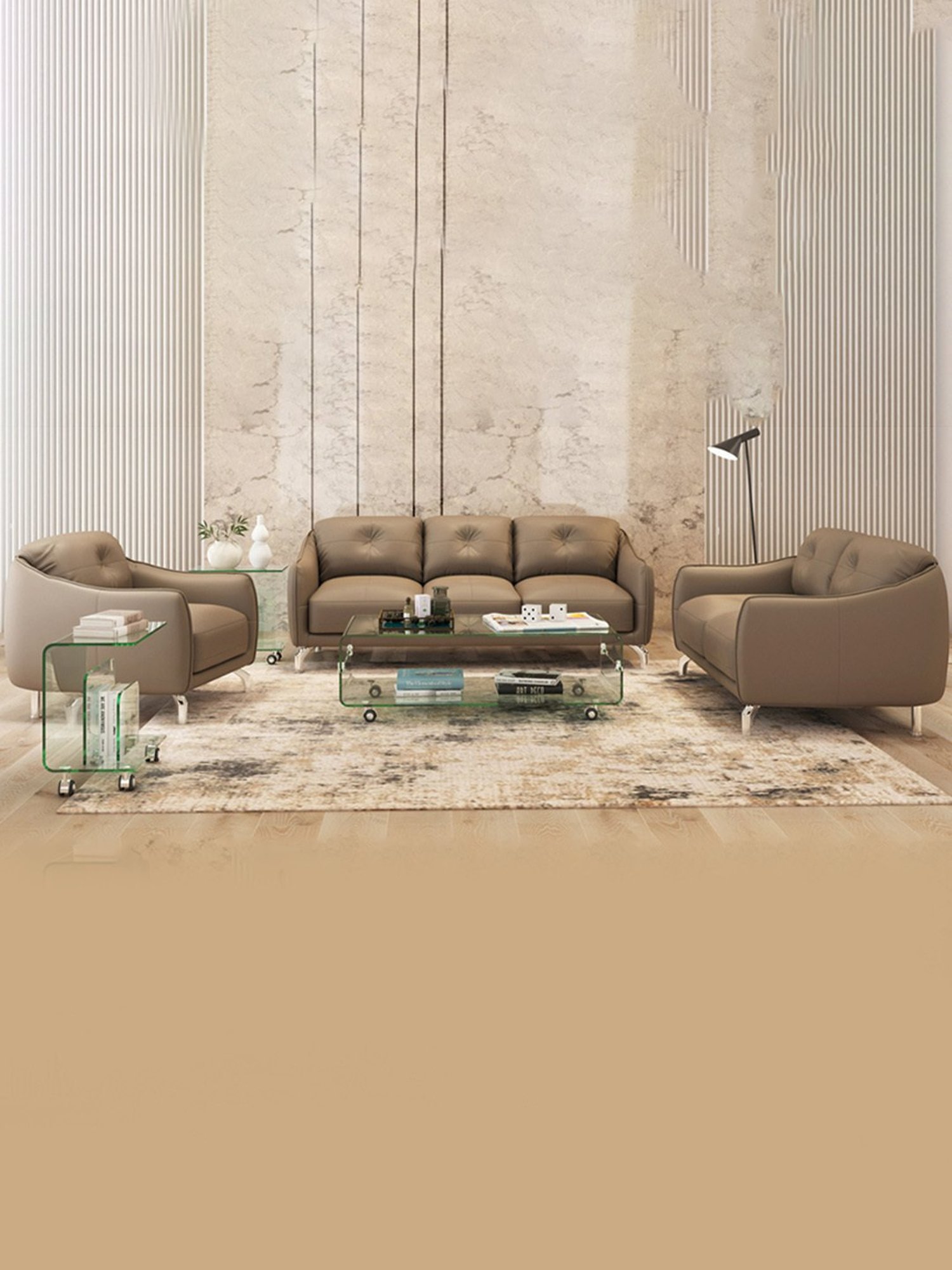 Durian Skyler Mushroom Brown Leather 1 Seater Sofa