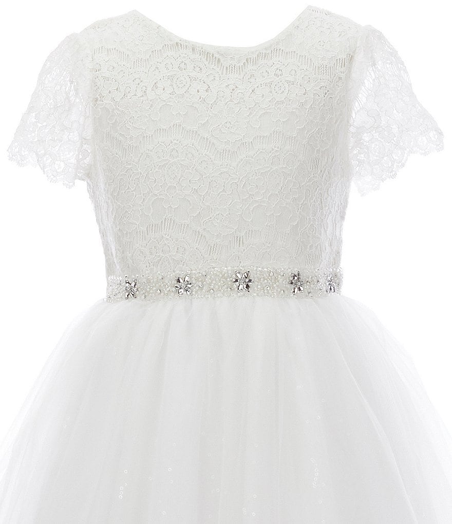 Honey and Rosie Big Girls 7-16 Sleeveless Ruffled Neck Scuba Skater Dress