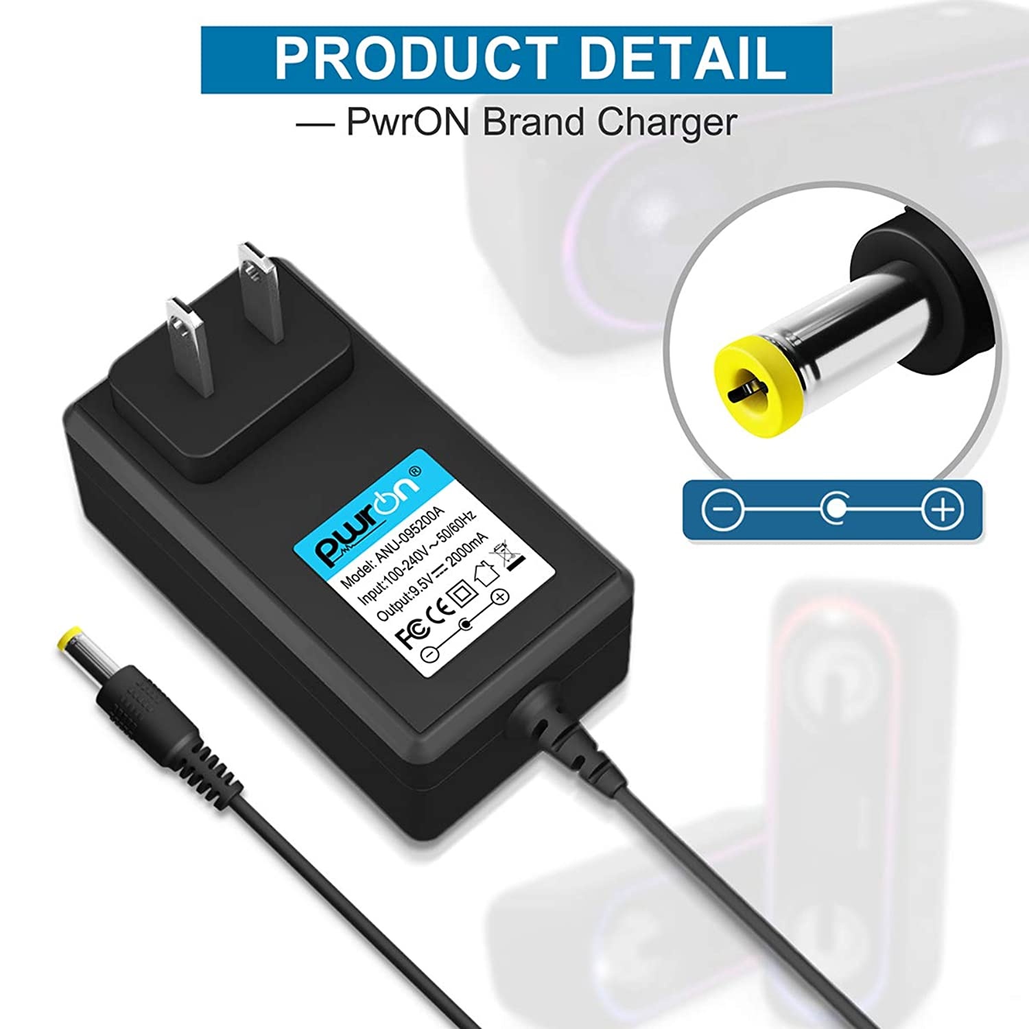 PwrON AC to DC Adapter Compatible with Sony SRS-XB40 SRSXB40 Portable Bluetooth Wireless Speaker SRS-XB40/BLK SRSXB40/BLK SRS-XB40/BLUE SRSXB40/BLUE SRSXB40/RED SRS-XB40/RED Power Supply Charger