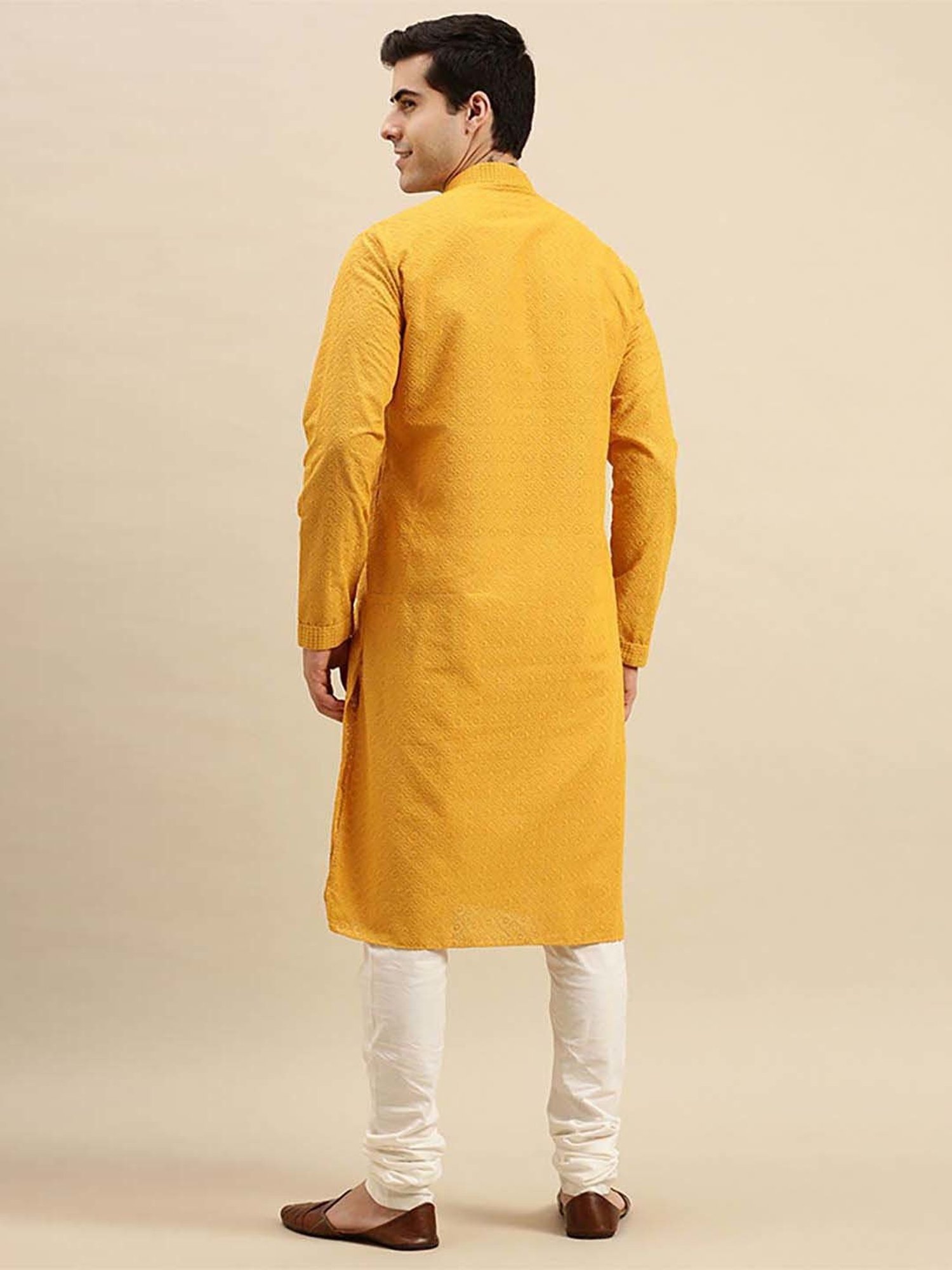 Sanwara Mustard Yellow & White Cotton Regular Fit Chikankari Kurta Bottom Sets
