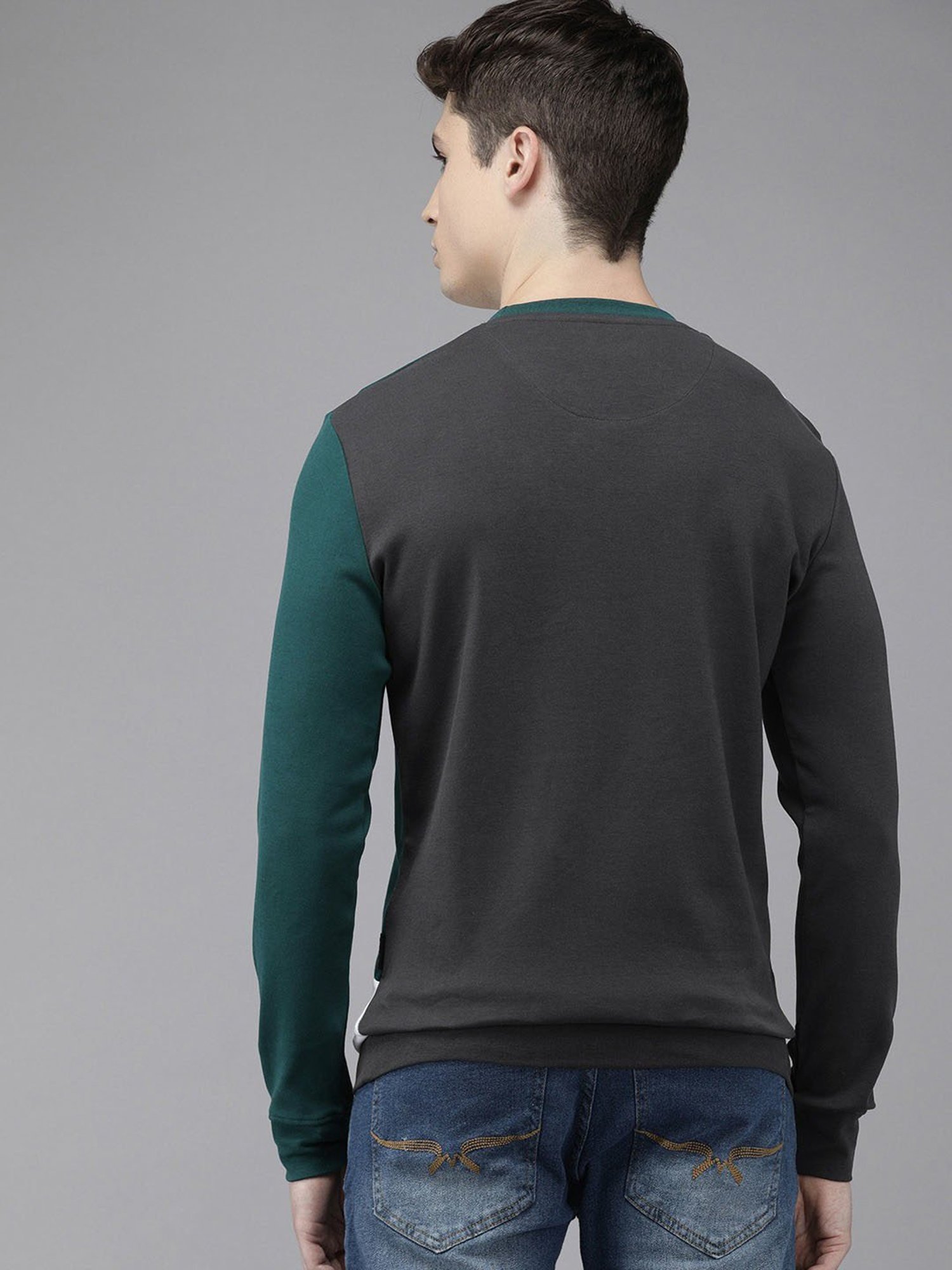 The Bear House Teal Cotton Slim Fit Colour-Block Tracksuit