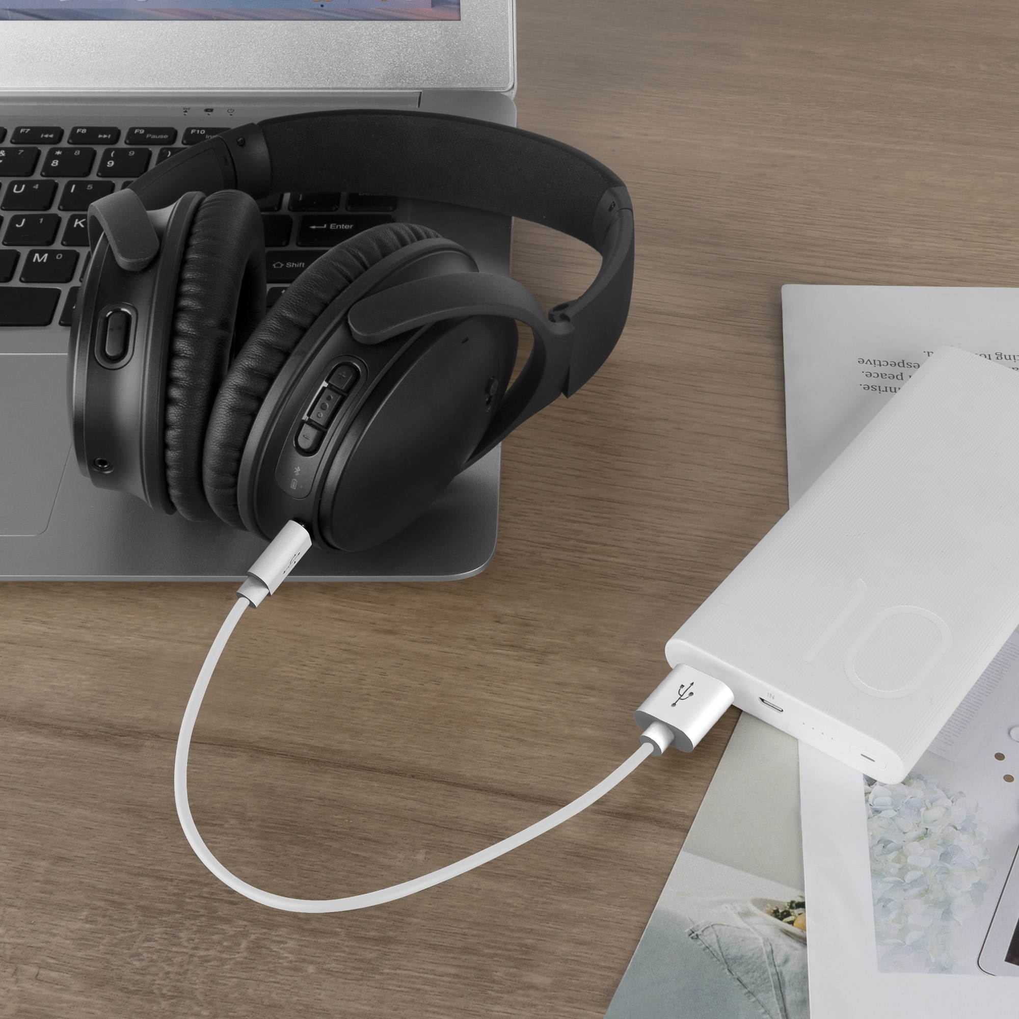 Geekria Headphone Charger Cord for Bose QC 35 II, QC 35, QC 25, QuietComfort 35 II Gaming Headset, SoundLink Around-Ear II / USB-A to Micro-USB Charging Cable for Bose Headphones (White 2Pack 1FT)