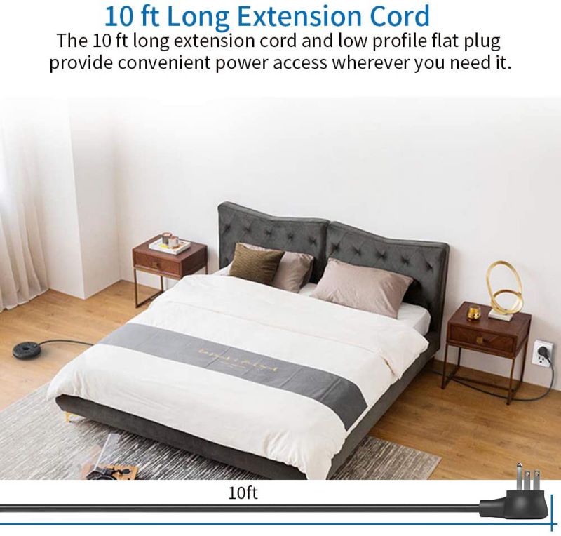 Power Strip with USB Travel Power Strip Flat Plug 10 ft Extra Long Extension Cord 3 Outlet 3 USB Desktop Charging Station Compact for Home Dorm Room Office Cruise Ship and Nightstand