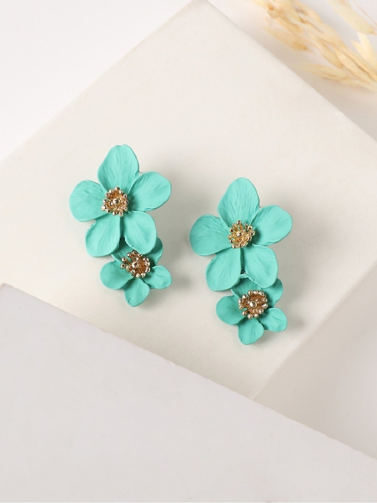 Sohi Women's Maxi Flora Drop Earrings  Aqua Blue