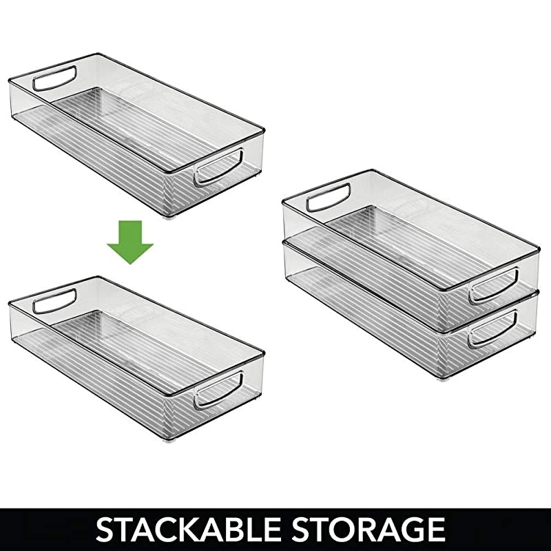 Plastic Storage Bin with Handles for Office Desk Book Shelf Filing Cabinet Organizer for Sticky Notes Pens Notepads Pencils Supplies BPA Free 16 Deep 4 Long Smoke Gray