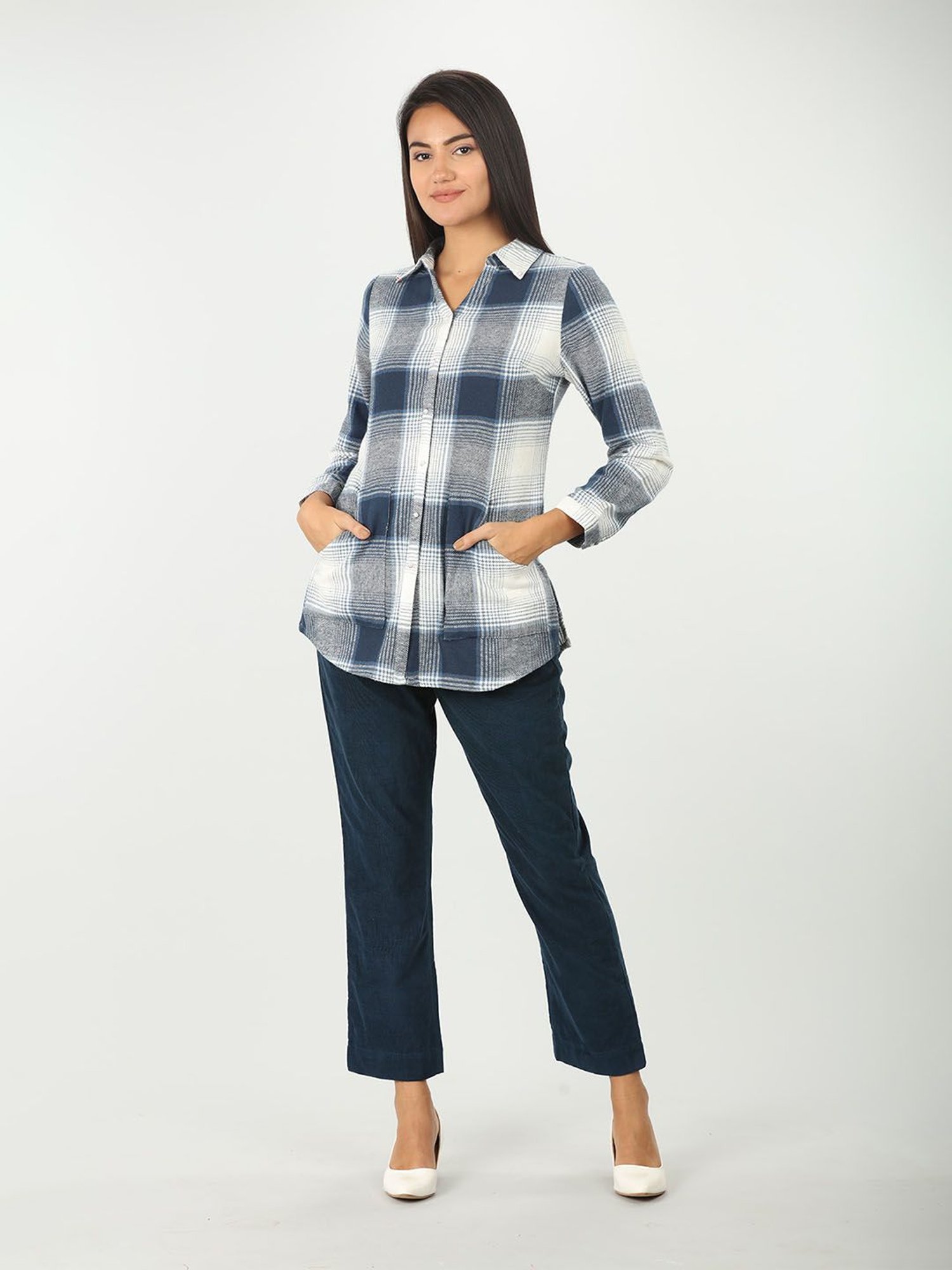 Mustard Blue & White Checks Shirt