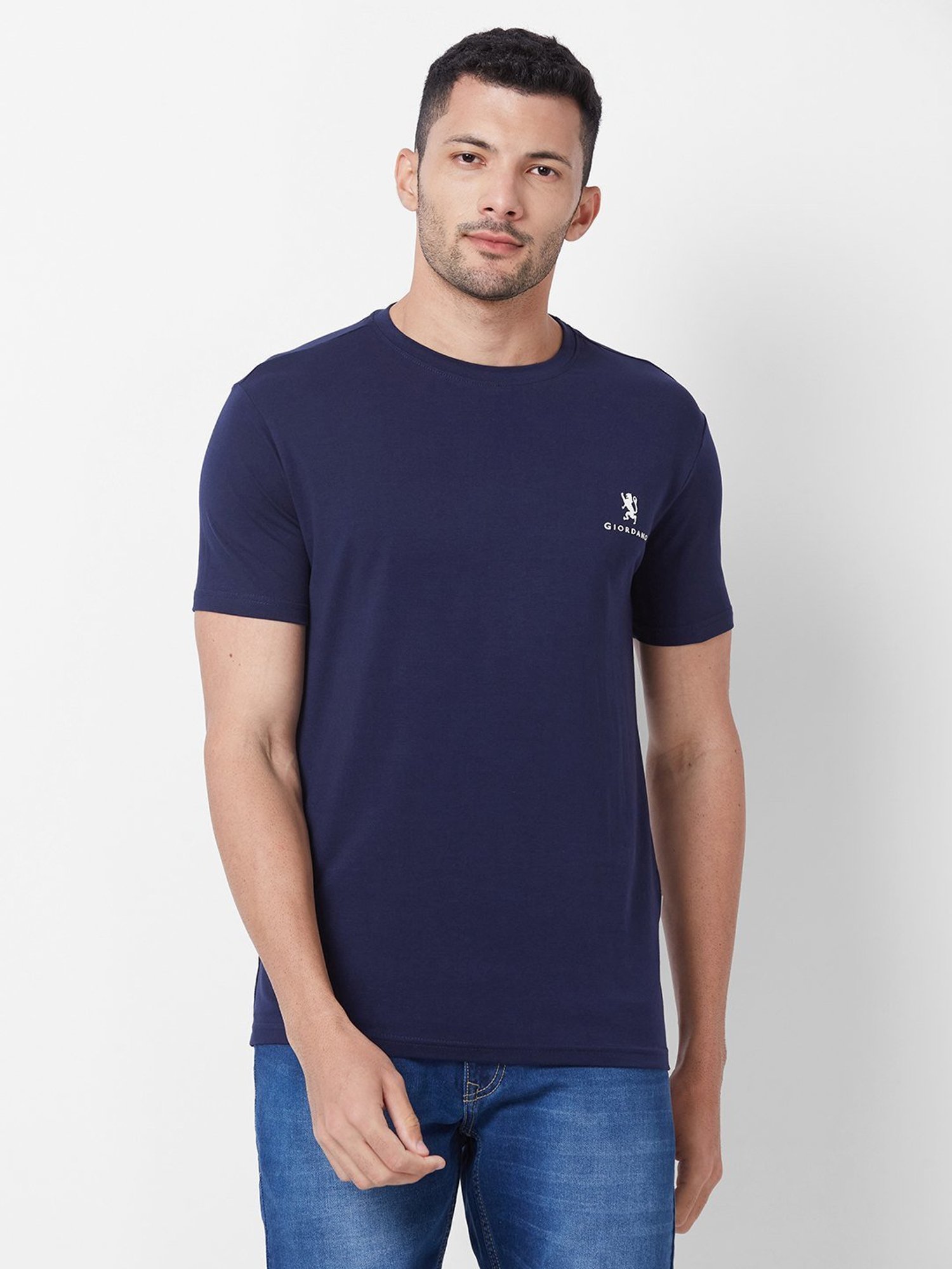 Giordano Dark Navy Cotton Slim Fit T-Shirt