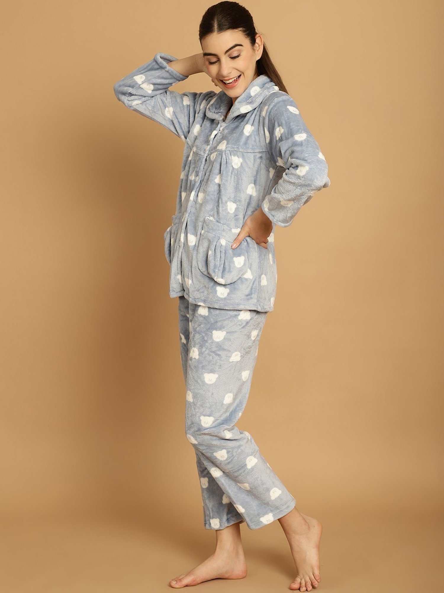 TAG 7 Blue Printed Woolen Shirt With Pyjamas