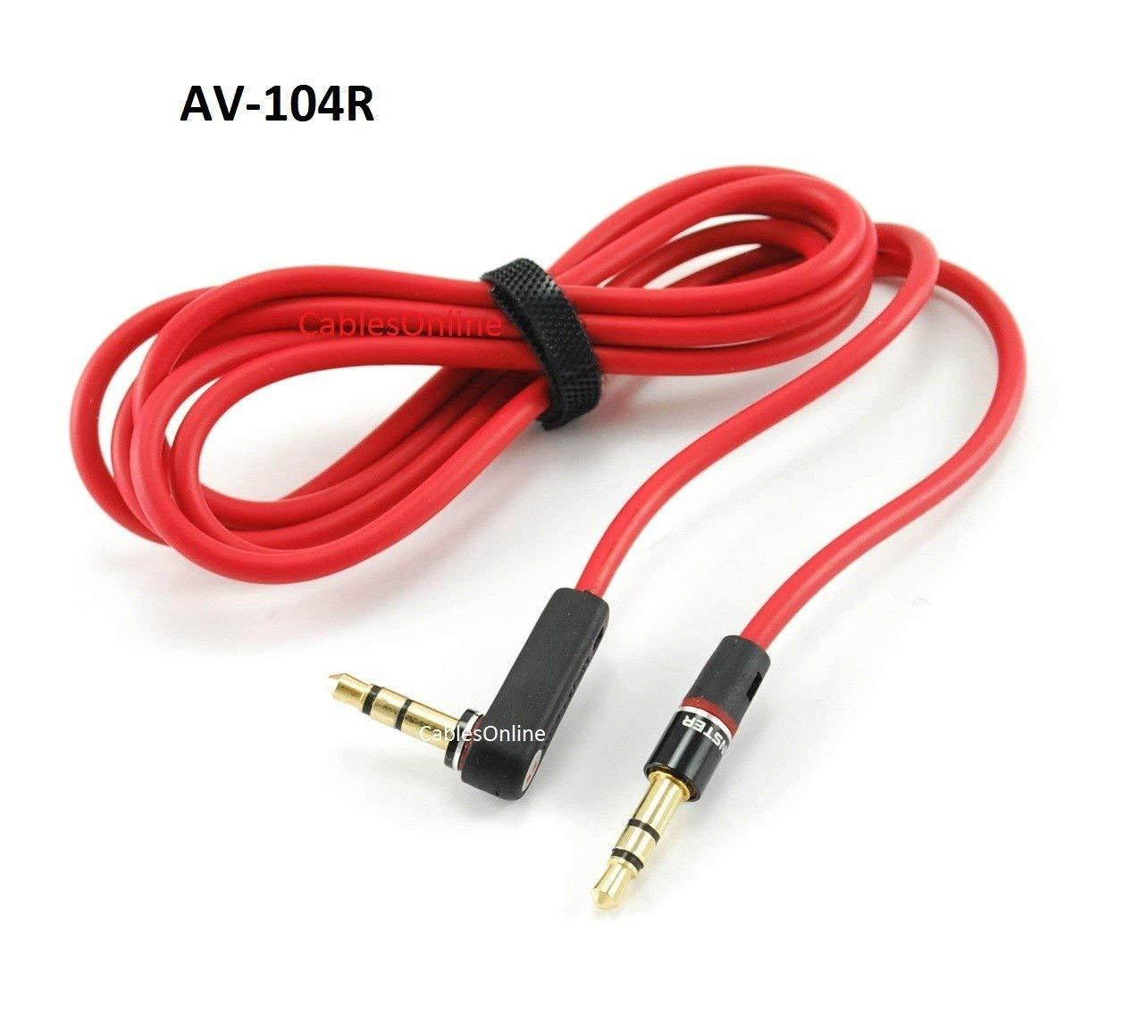 CablesOnline 4ft 3.5mm (1/8in) Stereo TRS Right Angle Male to Male Red Audio Cable(AV-104R)