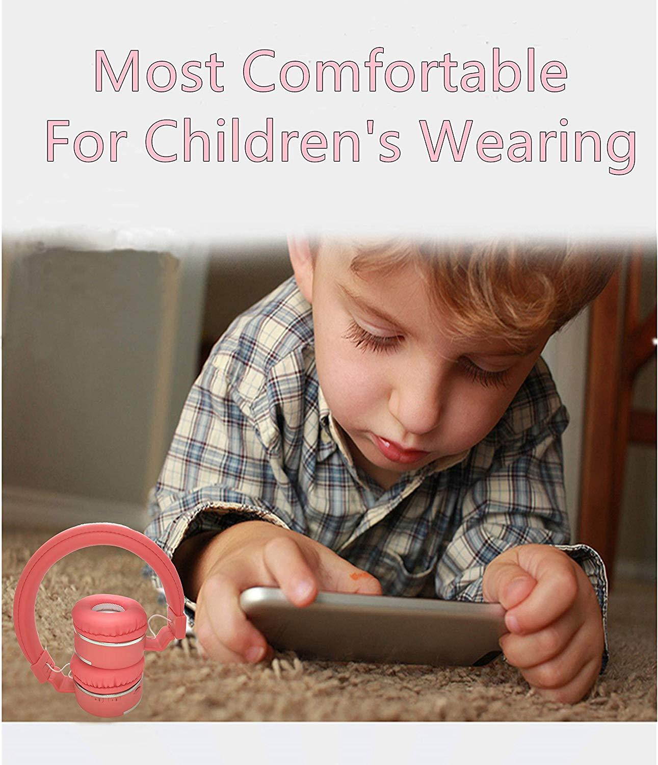 Kids Headphones,Gorsun Wireless Bluetooth Headphones for Kids with Microphone Over Ear Foldable Earphone Children Stereo Headset for Boys Girls Cellphone TV PC Tablets (Pink)