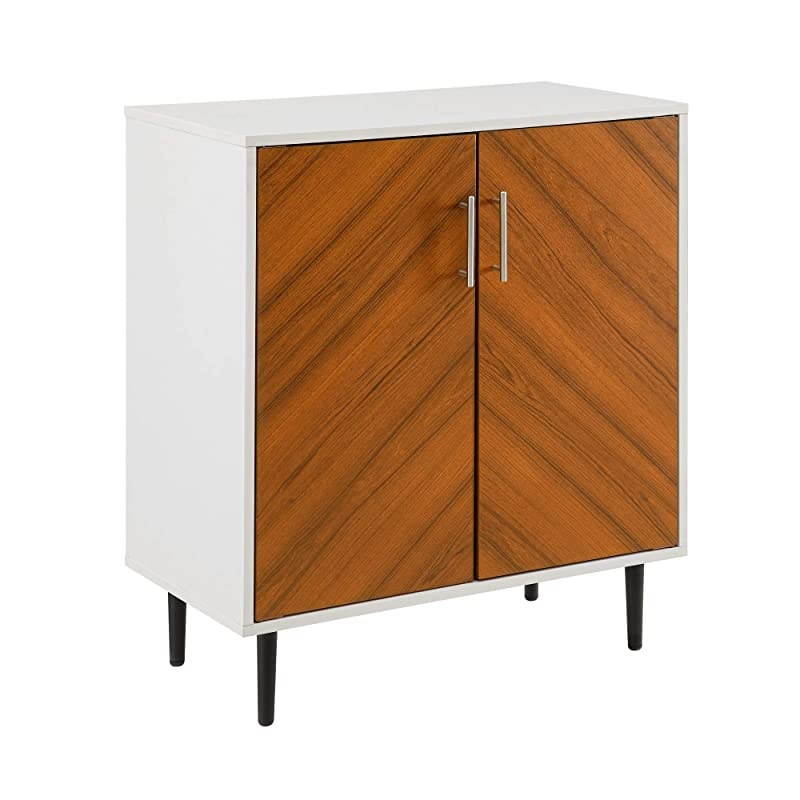 Edison Fehr Mid Century Modern 2 Door Bookmatch Accent Cabinet , 28 Inch, Solid White