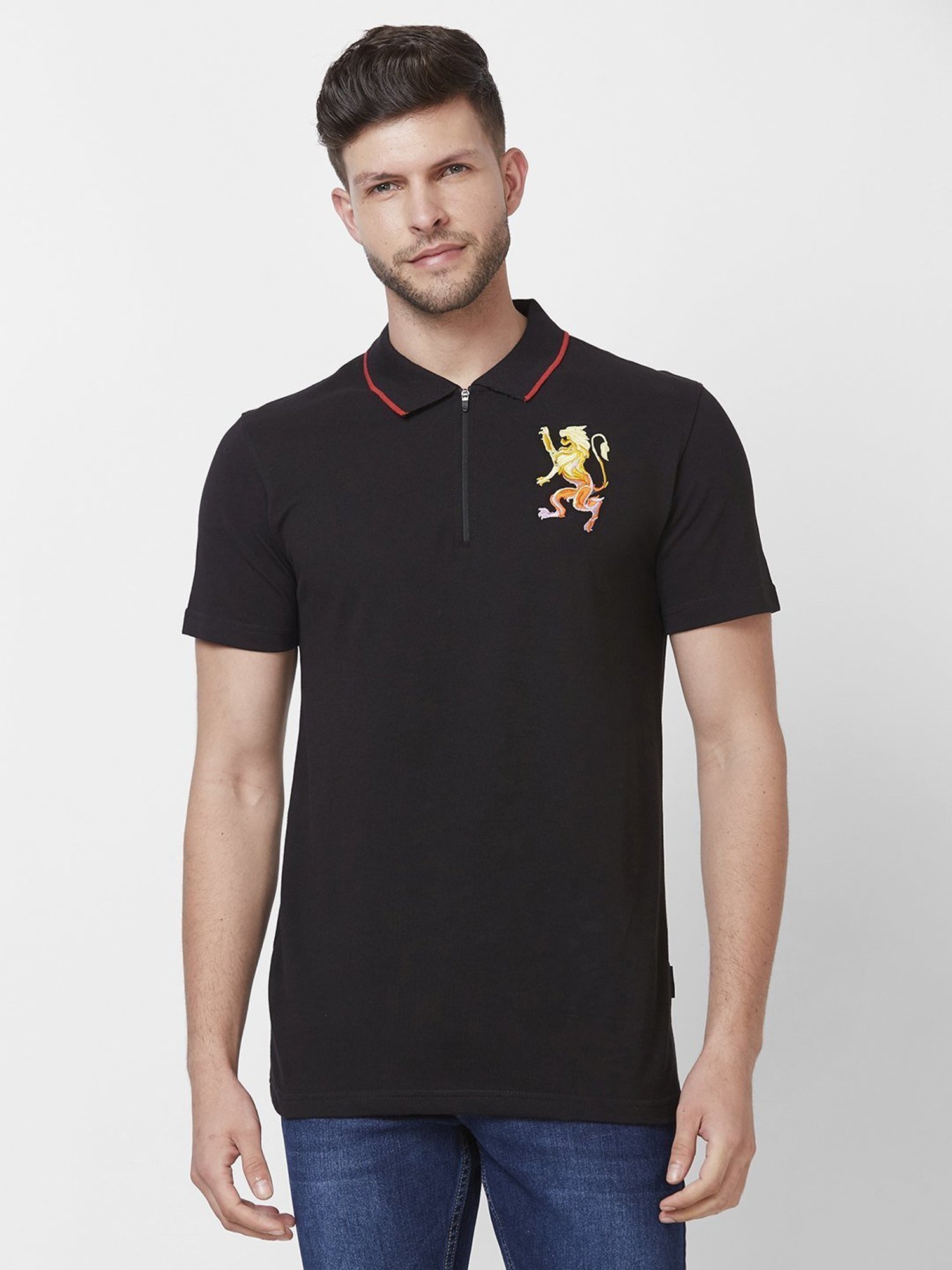 Giordano Black Cotton Slim Fit Polo T-Shirt