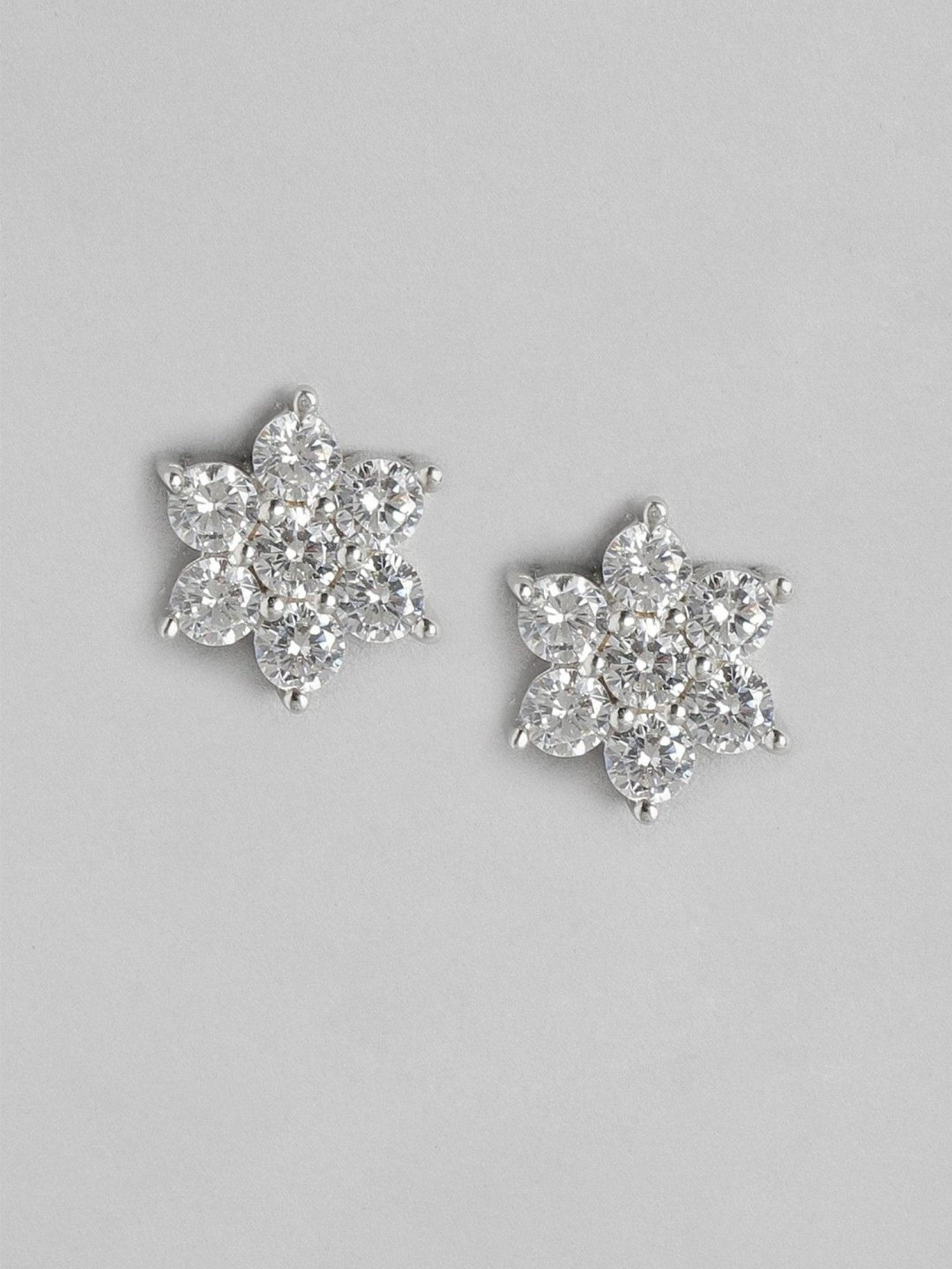 Zavya 92.5 Sterling Silver CZ Studded Star Rhodium-Plated Studs for Women