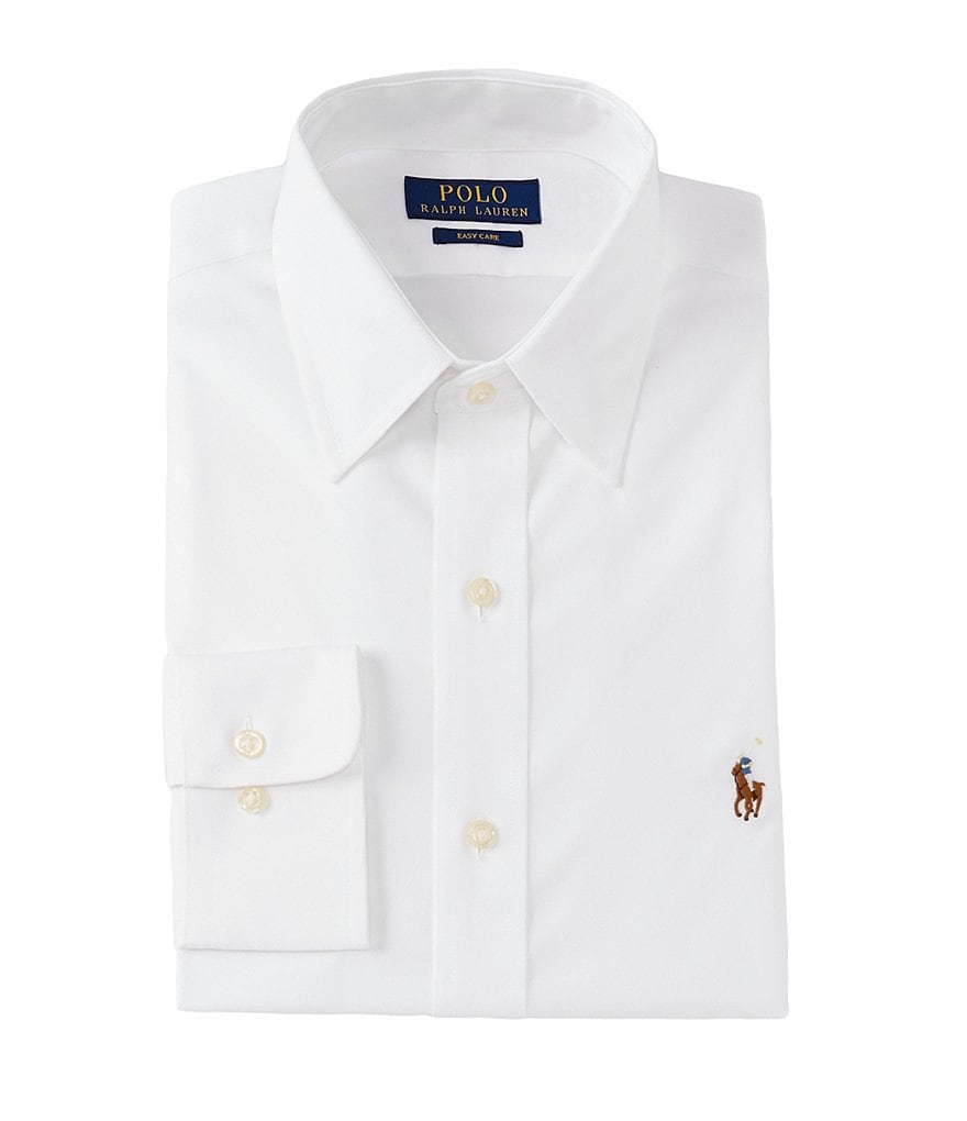 Gold Label Roundtree & Yorke Solid Non-Iron Fitted Point-Collar Dress Shirt with French Cuffs