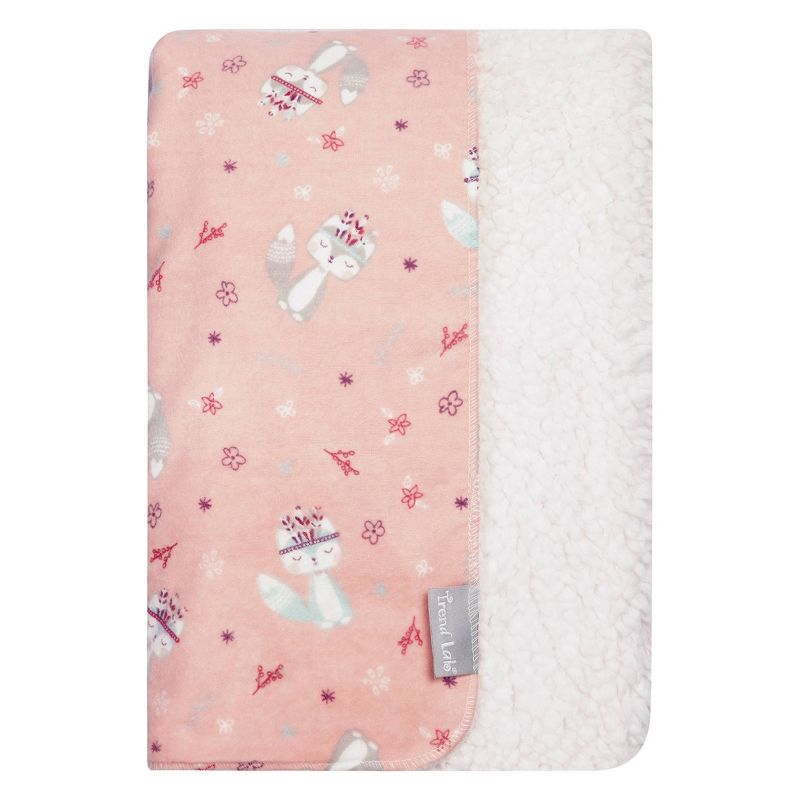Trend Lab Flannel and Faux Shearling Baby Blanket - Pink/Teal