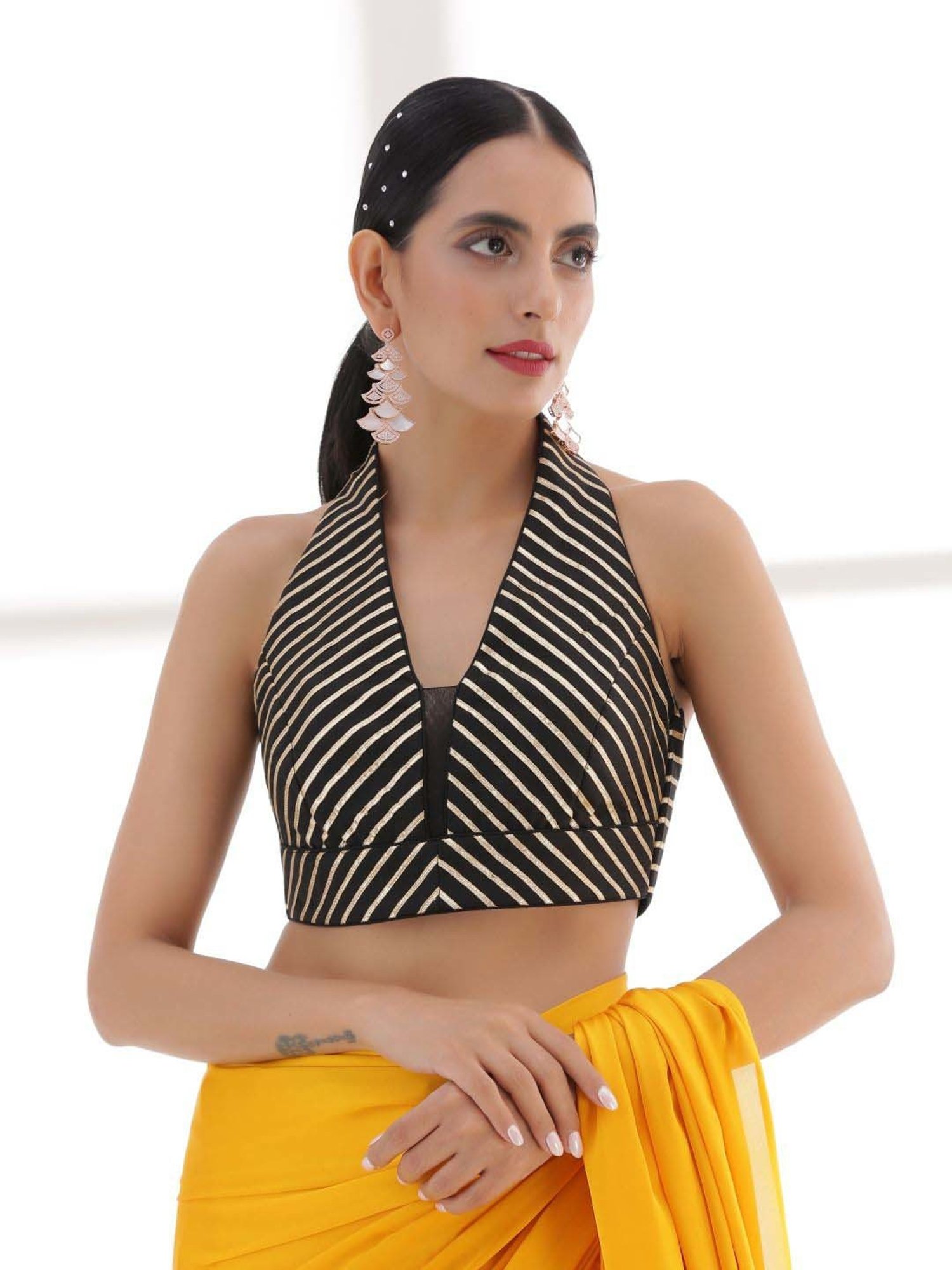 Swtantra Black Striped Readymade Blouse