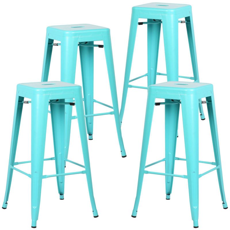 Set of 4 Franco Industrial Barstools Aqua - Edgemod