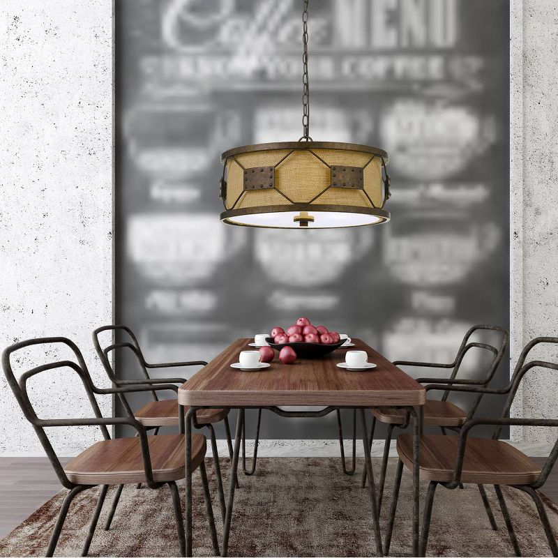 9" 2 in 1 Metal Ragusa Pendant with Burlap Shade Rust - Cal Lighting