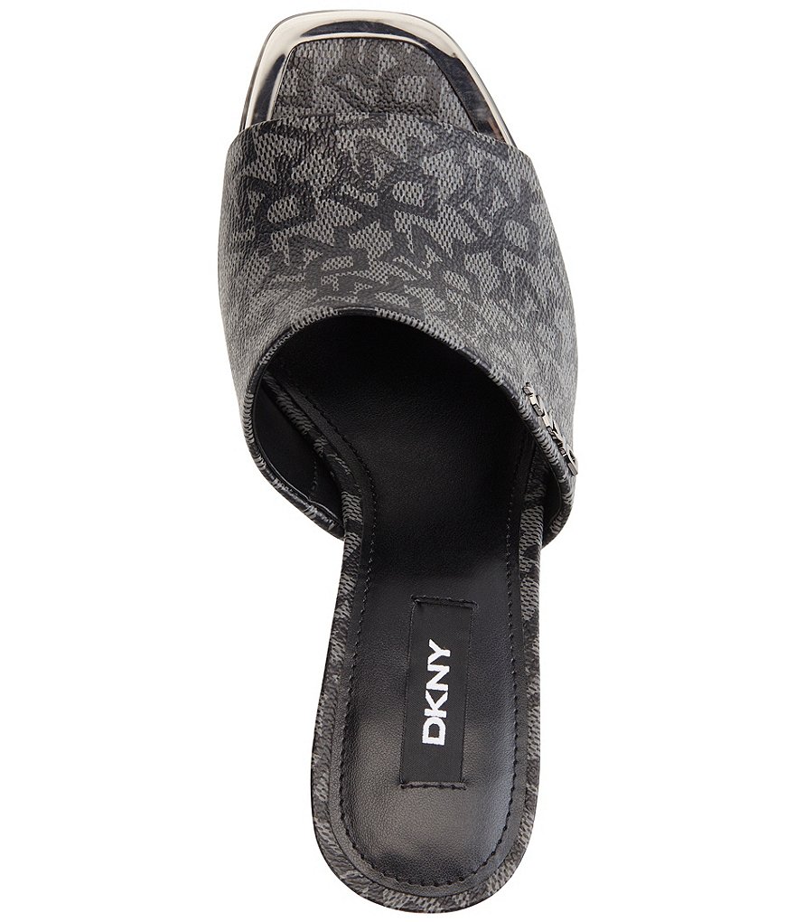 DKNY Bronx Signature Logo Print Square Toe Dress Mules