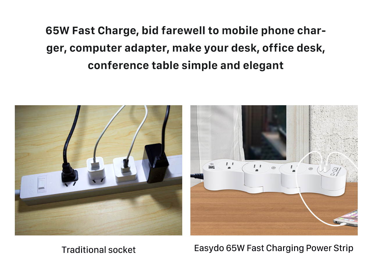 EDO Pivot Power Smart Outlet Smart Power Strip With Five Smart Sockets Work with Amazon Alexa&nbsp;/ Echo/ Dot / Tap, Smart Power Strip No Hub Required,with 65W GaN Charger Fast Charging Module for Macbook