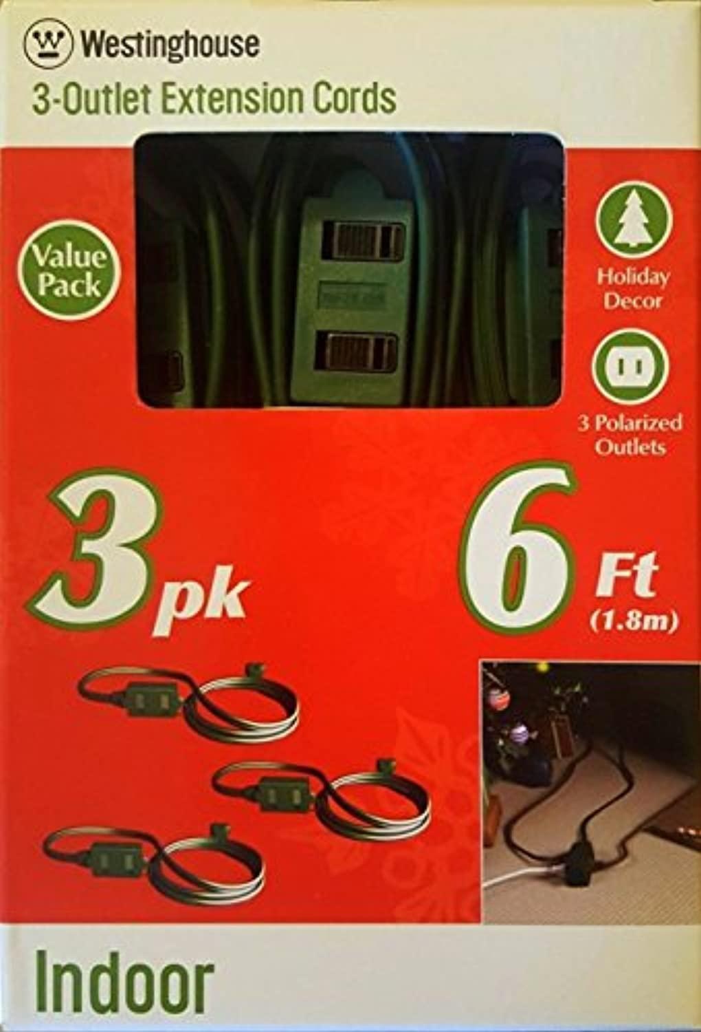 3pk westinghouse green 3-outlet indoor extension power cord - 6'