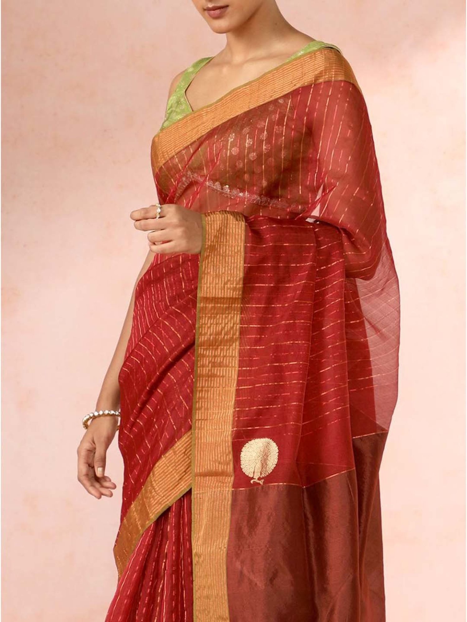 Taneira Red Cotton Silk Woven Saree With Unstitched Blouse