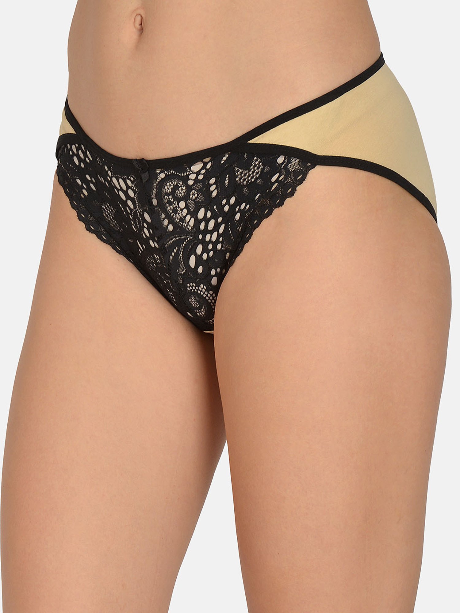 Mod & Shy Black & Beige Lace Hipster Panty