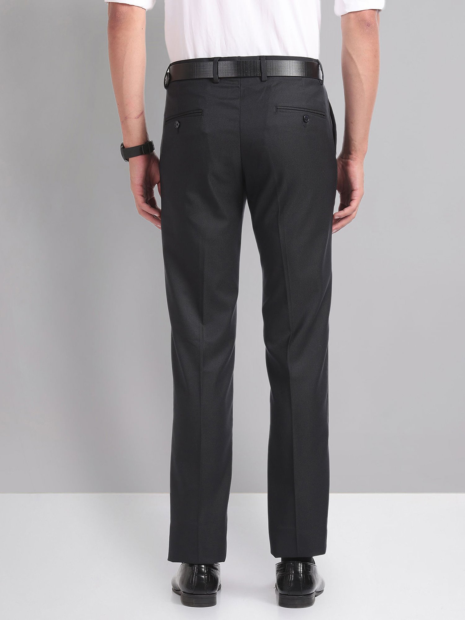 AD by Arvind Navy Slim Fit Flat Front Trousers