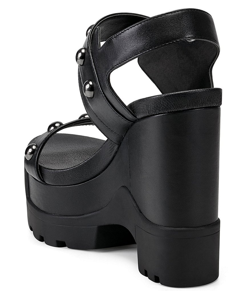 Jessica Simpson Baysie Leather Studded Lugged Platform Wedge Sandals