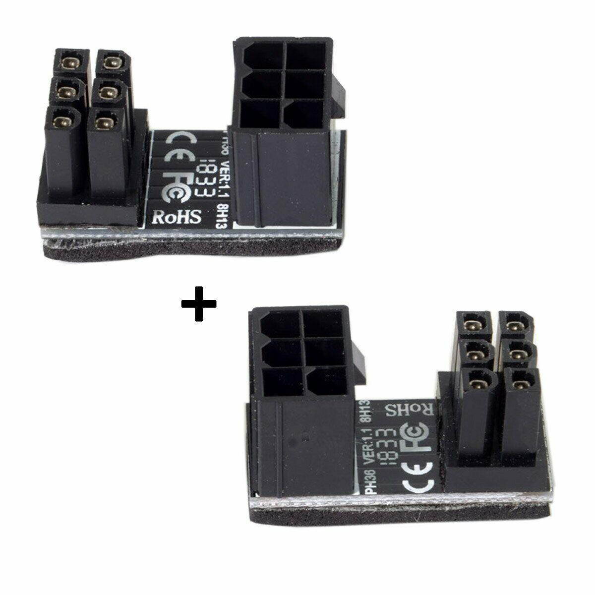 1pair ATX 6 Pin Male to Female 180 Degree Up and Down Angled Power Adapter for Desktop Motherboard Graphic Card