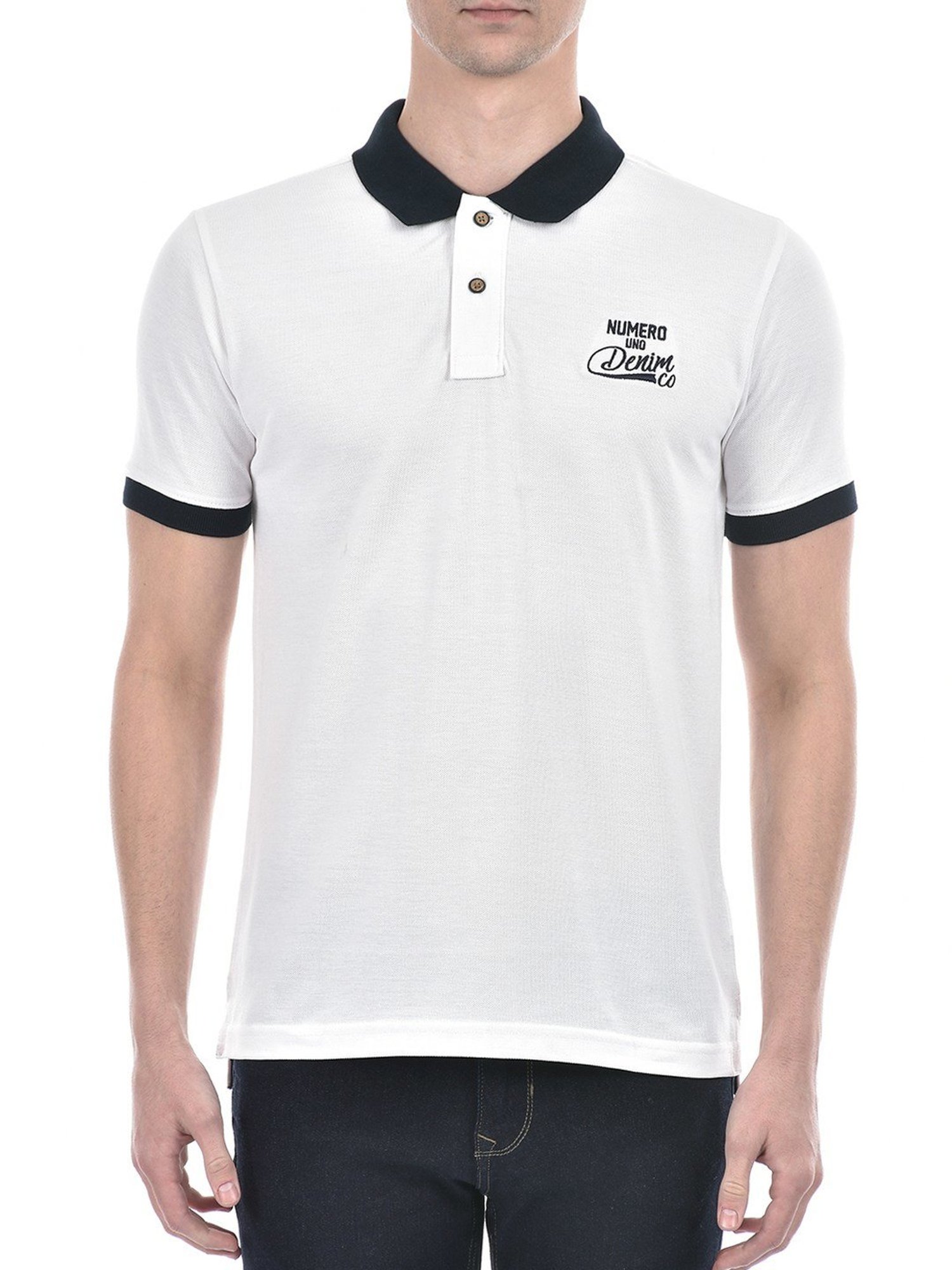 Numero Uno White Cotton Slim Fit Polo T-Shirt