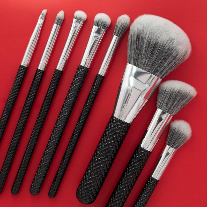 MODA Brush Studio 8pc Pro Glam Black Makeup Brush Set, Includes - Powder, Crease, Smudger, and Angle Eyeliner Brushes