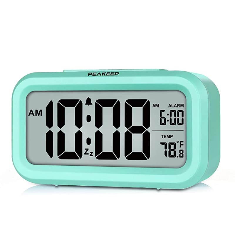 Battery Operated Smart Night Light Digital Alarm Clock with Indoor Temperature Mint
