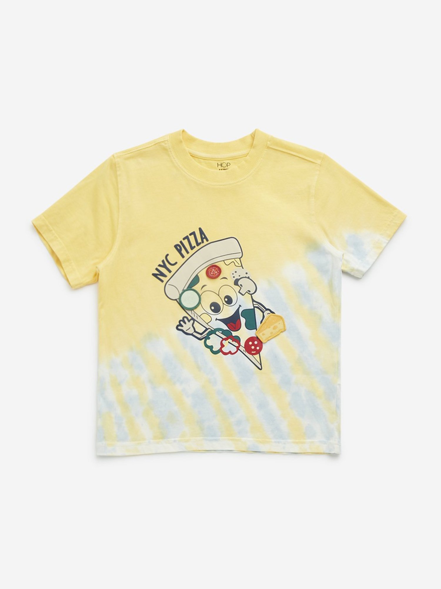 HOP Kids by Westside Yellow Pizza Design Cotton T-Shirt