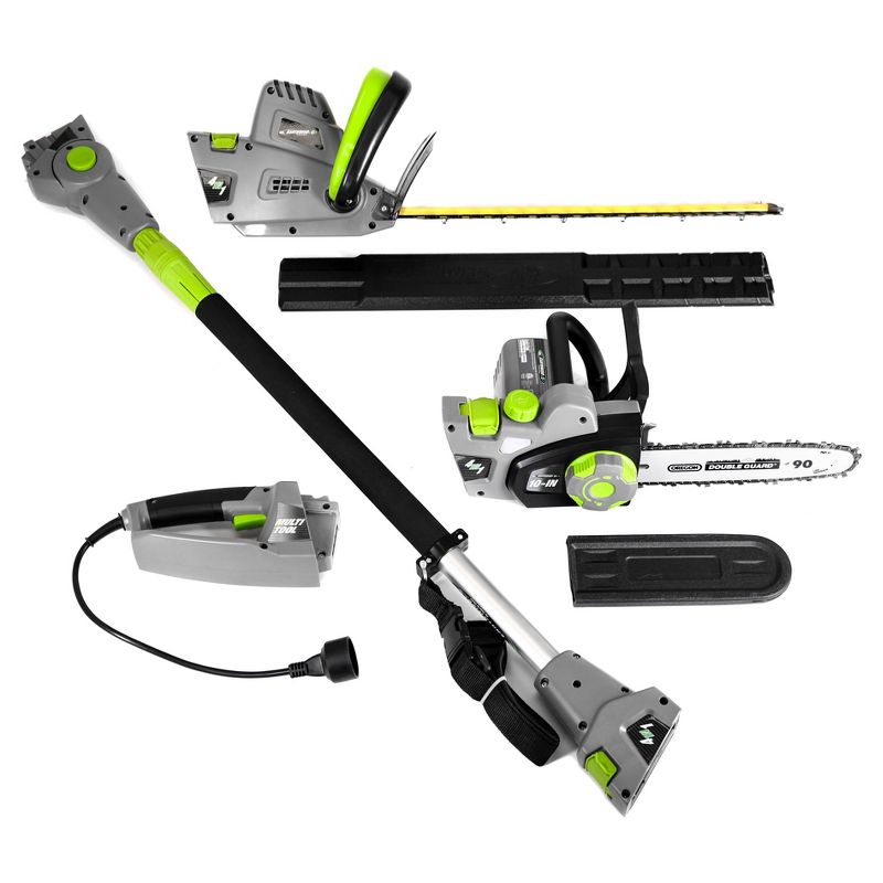 4 In 1 Multi Tool - 120 Volts And 468 Watts Chain Saw, Hedge Trimmer, Pole Saw And Pole Hedge Trimmer - Gray - Earthwise