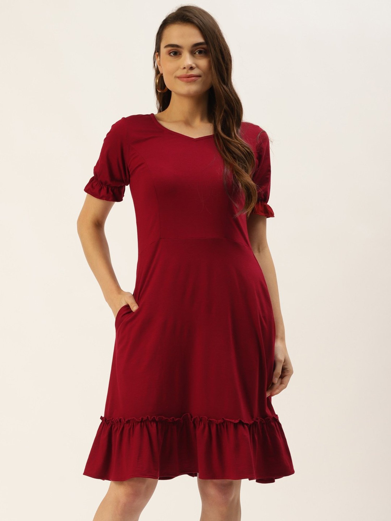 BRINNS Maroon Midi A Line Dress