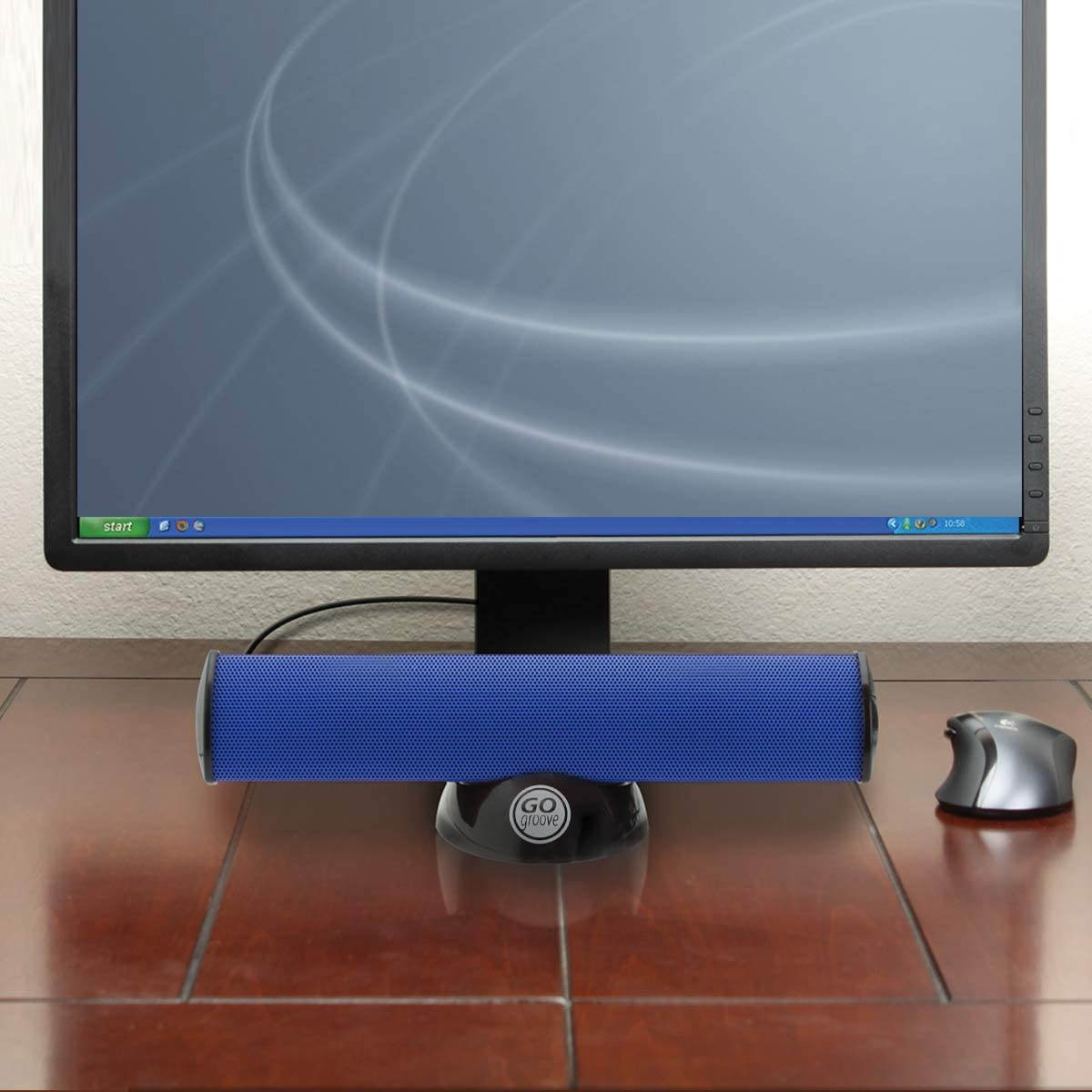 GOgroove SonaVERSE USB Speakers for Laptop Computer - USB Powered Mini Sound Bar with Clip-On Portable External Speaker Design for Monitor, One Cable for Digital Audio Input and Power (Blue)