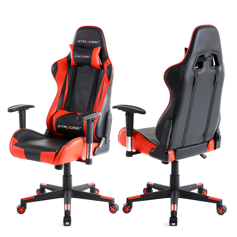 GTRACING Gaming Chair Racing Office Computer Game Chair Ergonomic Backrest and Seat Height Adjustment with Pillows Recliner Swivel Rocker Headrest and Lumbar Tilt E-Sports Chair (Black/Red)