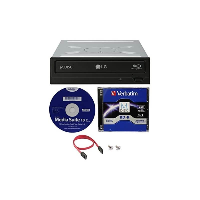 WH16NS40K 16X Bluray BDXL MDISC DVD CD Internal Writer Drive Bundle with Free 25GB Verbatim MDisc BDR + Cyberlink Media Suite 10 + SATA Cable
