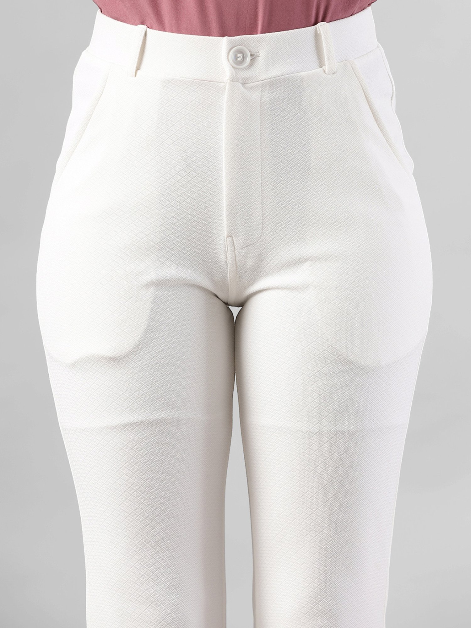 FITHUB White Relaxed Fit High Rise Bootcut Trousers